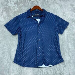 Jachs New York Mens Navy Blue Button-Up Shirt Large Polka Dot a1502